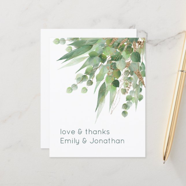 Budget Eucalyptus Leaves Wedding Thank You (Front/Back In Situ)