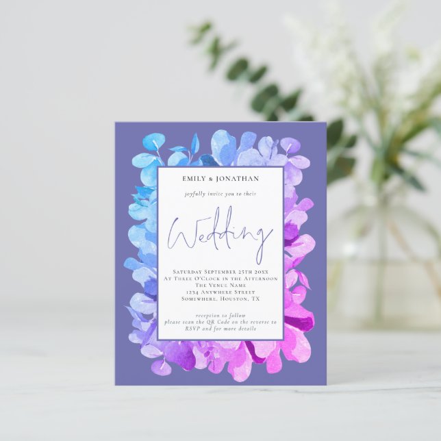 Budget Eucalyptus Lilac QR Code Wedding Invitation (Standing Front)