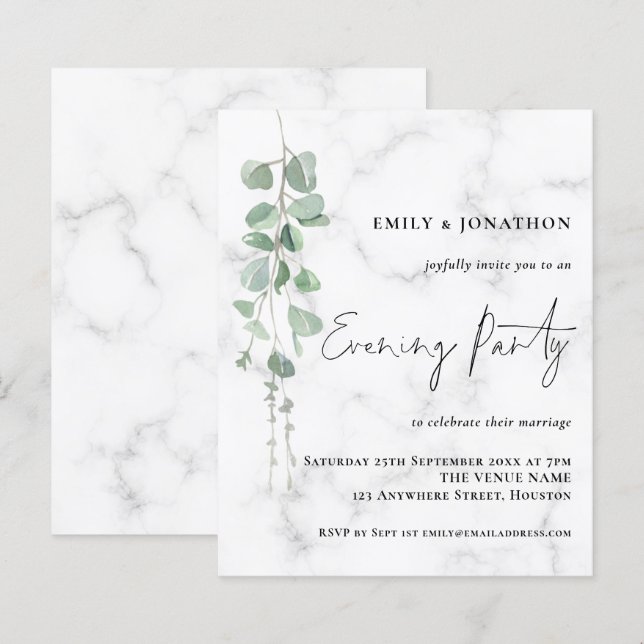 Budget Eucalyptus Marble Wedding Evening Party  (Front/Back)