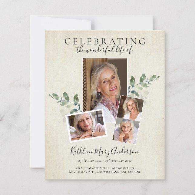 BUDGET Eucalyptus Memorial Service Invitation (Front)