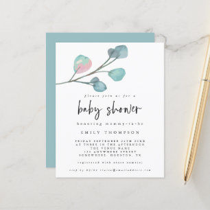 Budget Eucalyptus Modern Baby Shower Invitation
