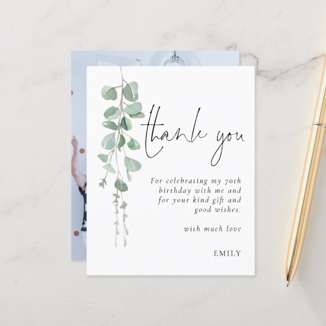 Budget Eucalyptus Photo 70th birthday Thank You (Front/Back In Situ)