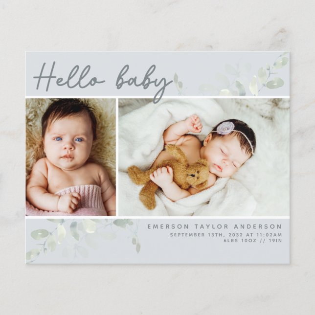 Budget Eucalyptus Photo Baby Thank You Card (Front)