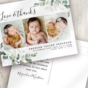 Budget Eucalyptus Photo Baby Thank You Postcard