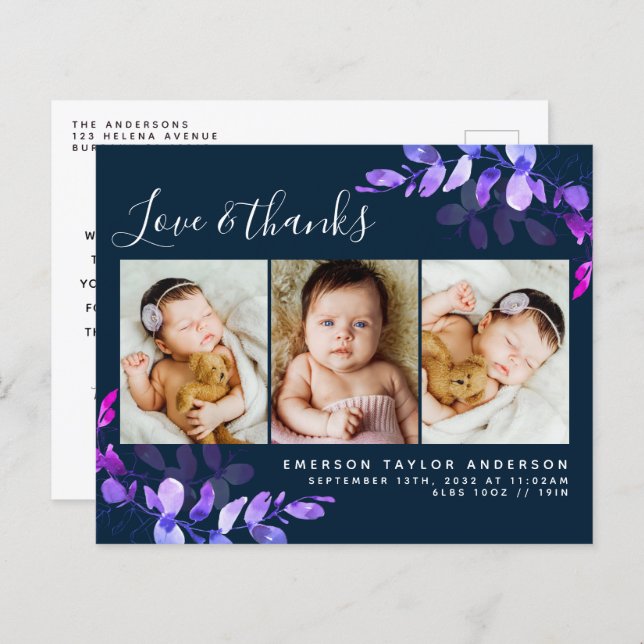 Budget Eucalyptus Photo Baby Thank You Postcard (Front/Back)