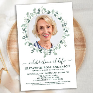 Budget Eucalyptus Photo Celebration Of Life Invite
