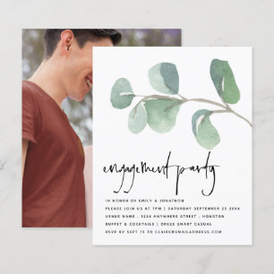 Budget Eucalyptus Photo Engagement Party Invite