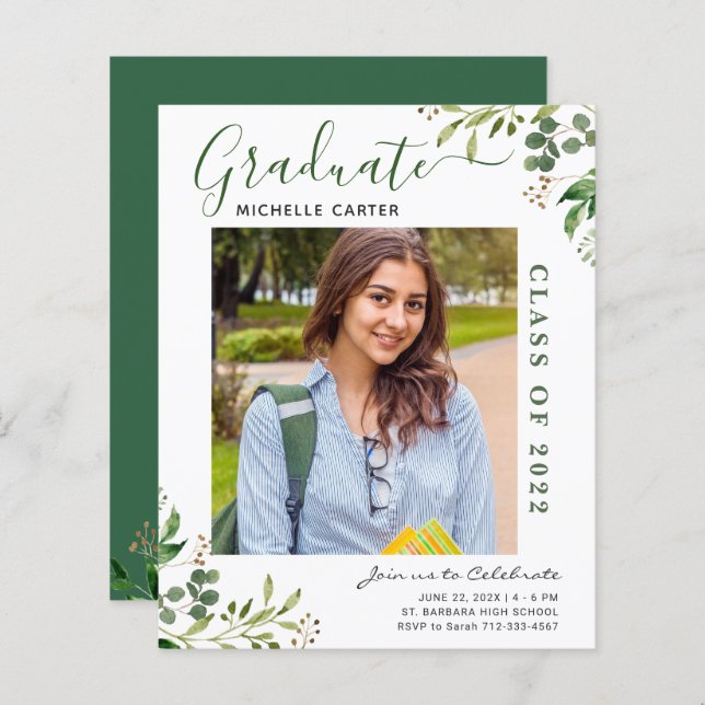 Budget Eucalyptus Photo Graduation Announcement (Front/Back)