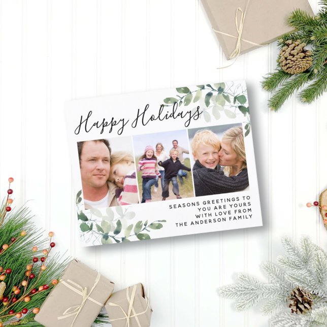 Budget Eucalyptus Photo Happy Holidays Card (Creator Uploaded)