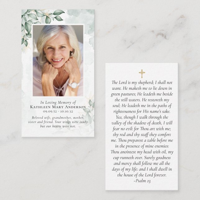 Budget Eucalyptus Photo Memorial Prayer Card (Front/Back)