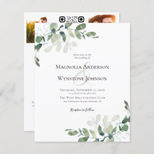 Budget Eucalyptus Photo QR Wedding Invitation
