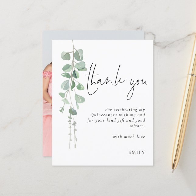 Budget Eucalyptus Photo  Quinceañera Thank You (Front/Back In Situ)