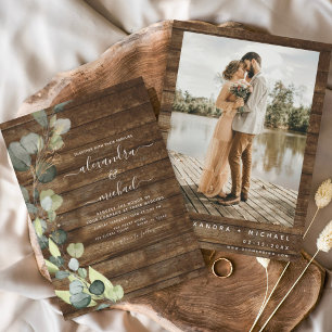 Budget Eucalyptus Photo Rustic Wood Wedding