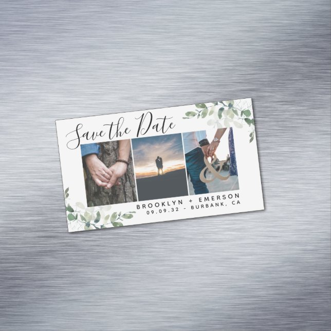 Budget Eucalyptus Photo Save the Date Magnetic Business Card (In Situ)