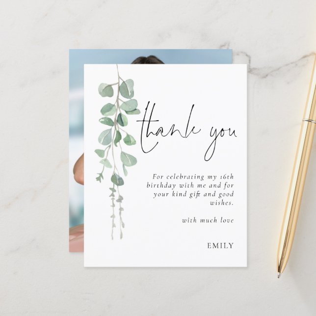 Budget Eucalyptus Photo  Sweet Sixteen Thank You (Front/Back In Situ)