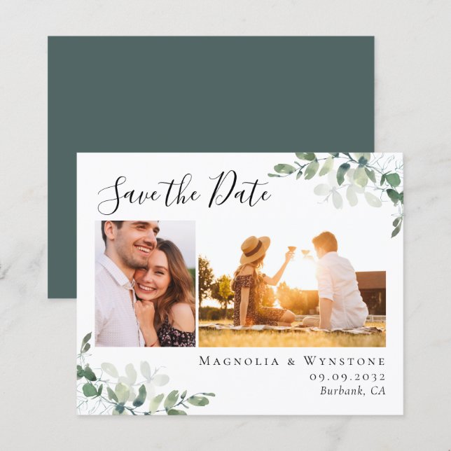 Budget Eucalyptus Photo Wedding Save the Date  (Front/Back)