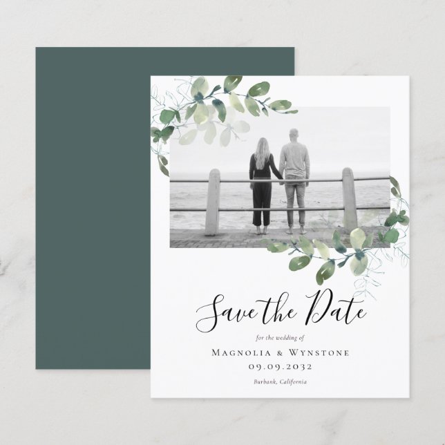 BUDGET Eucalyptus Photo Wedding Save The Date (Front/Back)