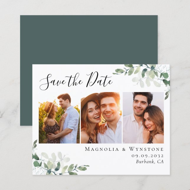 Budget Eucalyptus Photo Wedding Save the Date  (Front/Back)