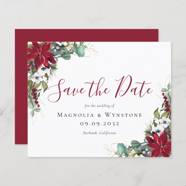 BUDGET Eucalyptus Poinsettia Save The Date (Front/Back)
