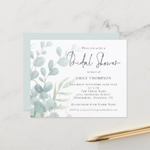 Budget Eucalyptus Powder Blue Bridal Shower Invite
