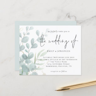 Budget Eucalyptus Powder Blue Wedding Invitation