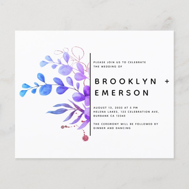 BUDGET Eucalyptus Purple Wedding Invitation (Front)