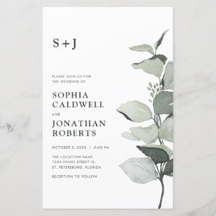 Budget Eucalyptus QR Code Monogram Wedding Invite
