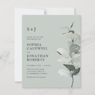 Budget Eucalyptus QR Code Monogram Wedding Invite