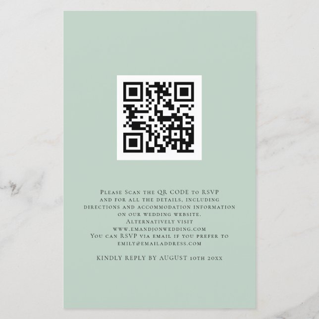 Budget Eucalyptus QR Code Script Wedding Invite (Back)
