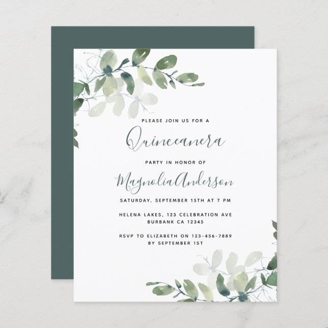 BUDGET Eucalyptus Quinceanera Party Invitation (Front/Back)