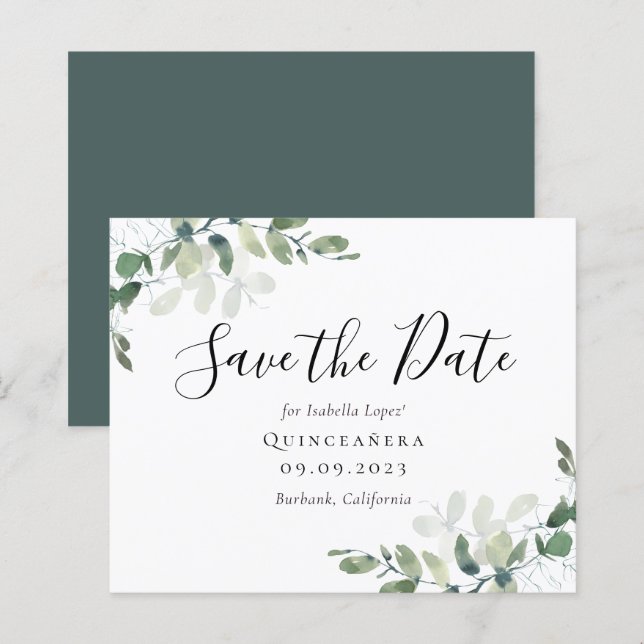 BUDGET Eucalyptus Quinceañera Save the Date (Front/Back)