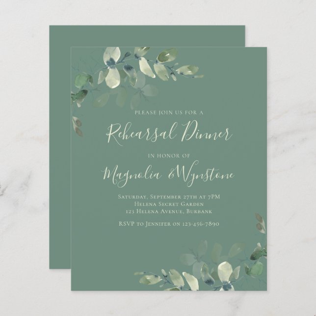 Budget Eucalyptus Rehearsal Dinner Invitation (Front/Back)