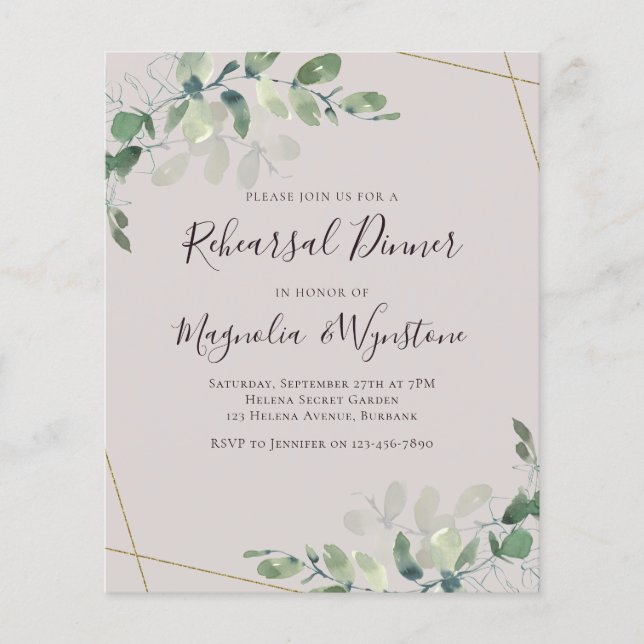 Budget Eucalyptus Rehearsal Dinner Invitation (Front)