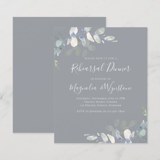 Budget Eucalyptus Rehearsal Dinner Invitation (Front/Back)