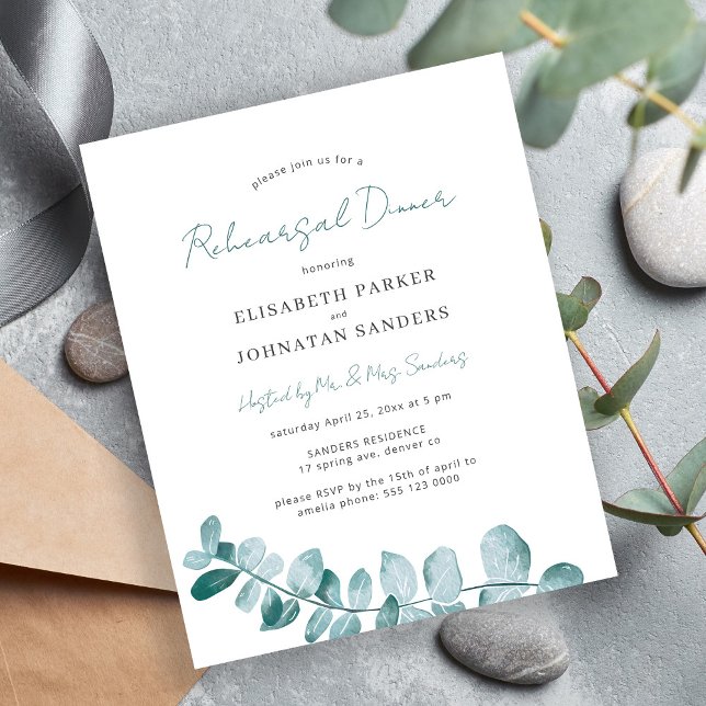 Budget eucalyptus rehearsal dinner invitation (Creator Uploaded)
