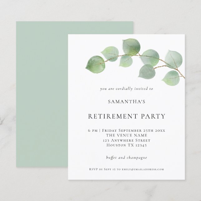 Budget Eucalyptus Retirement Party Invitation (Front/Back)