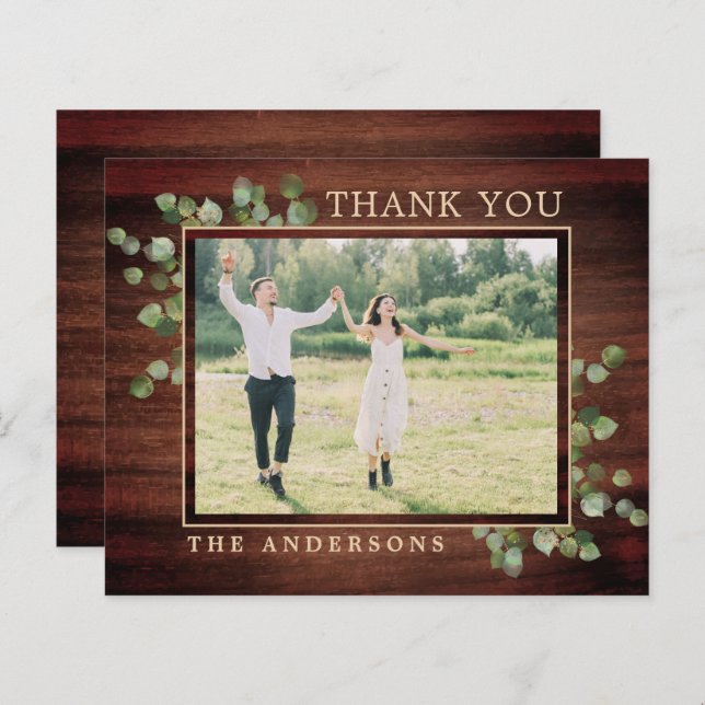 Budget Eucalyptus Rustic Photo Wedding Thank You (Front/Back)