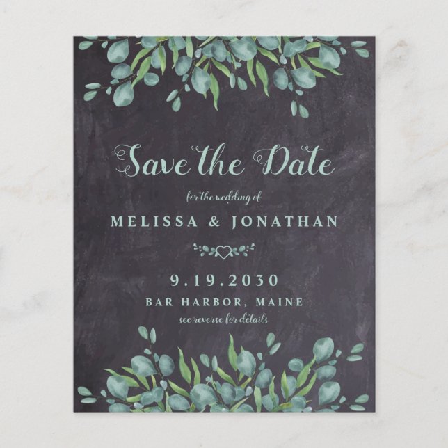 Budget Eucalyptus Rustic QR Code Save The Date (Front)
