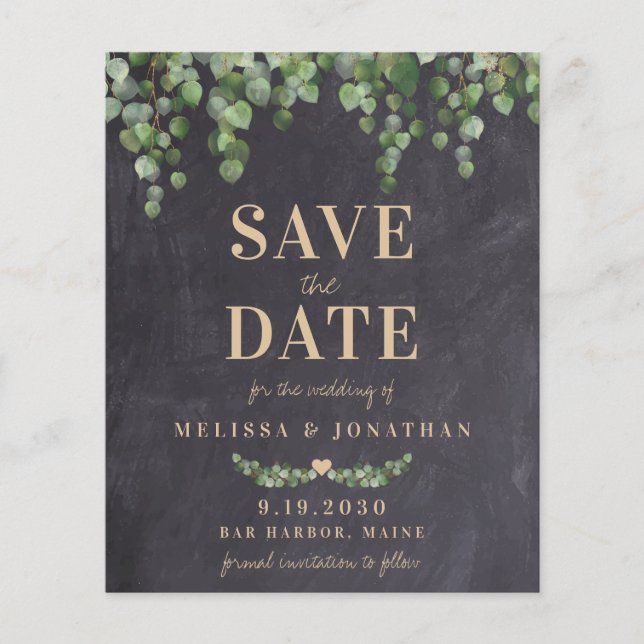 Budget Eucalyptus Rustic Wedding Save The Date (Front)