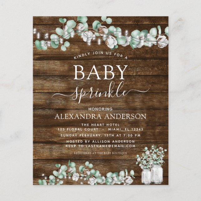 Budget Eucalyptus Rustic Wood Baby Sprinkle Lights (Front)