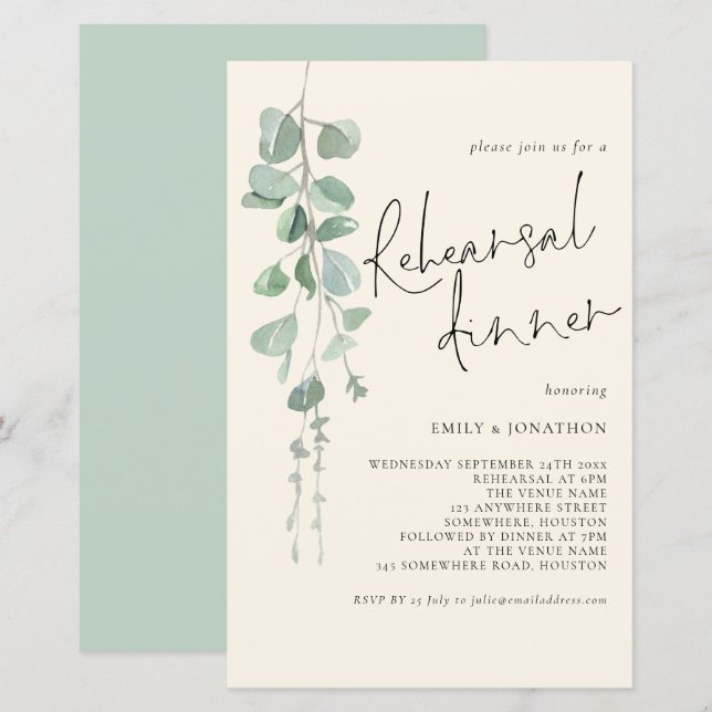 Budget Eucalyptus Sage Cream Rehearsal Dinner (Front/Back)