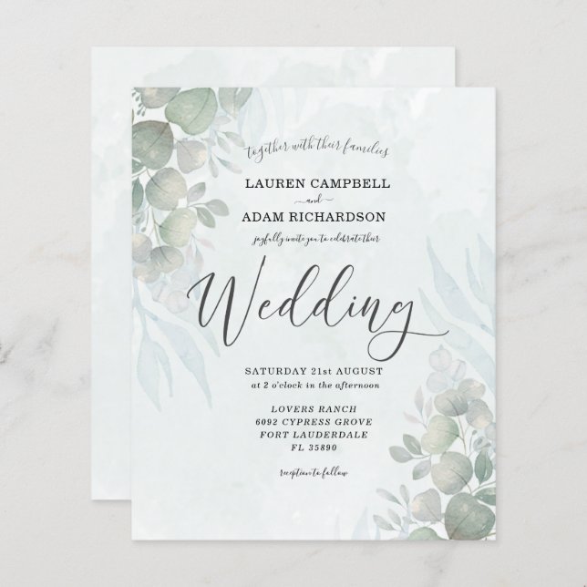 Budget Eucalyptus Sage Green Wedding Invitation (Front/Back)