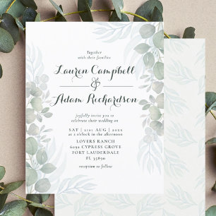 Budget Eucalyptus Sage Green Wedding Invitation