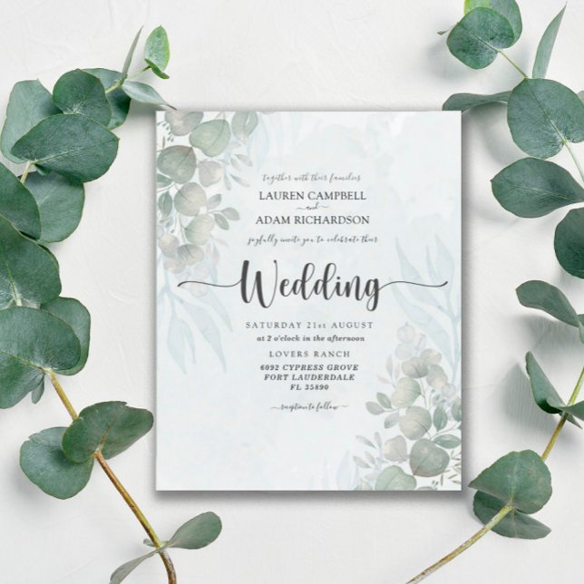 Budget Eucalyptus Sage Green Wedding Invitation (Creator Uploaded)
