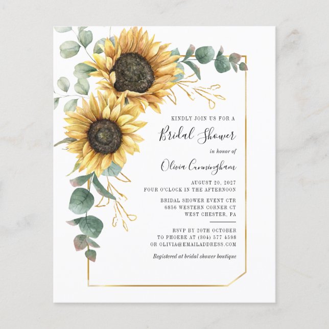 Budget Eucalyptus Script Floral Bridal Shower (Front)
