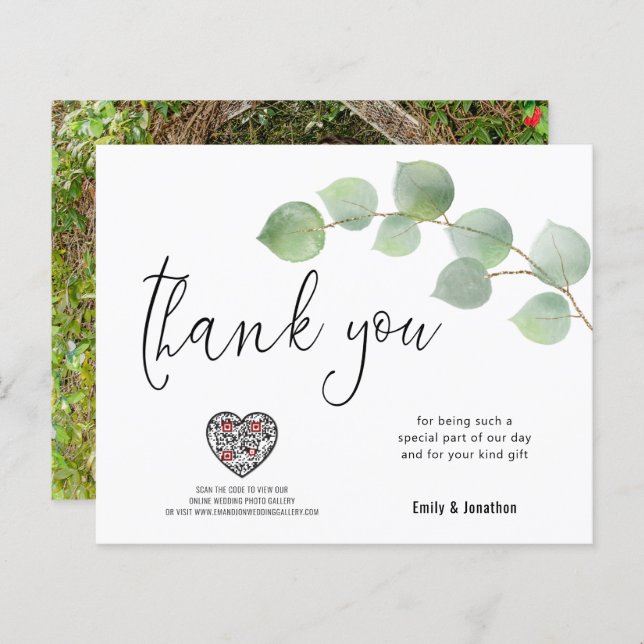 Budget Eucalyptus Script Photo QR Code Thank You (Front/Back)