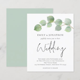 BUDGET Eucalyptus Script Wedding  Invitation