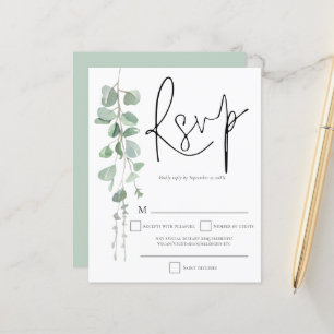 Budget Eucalyptus Script Wedding RSVP 
