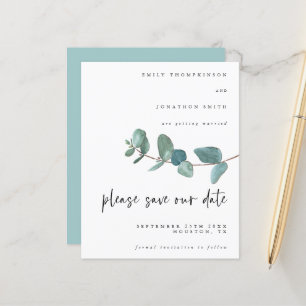 Budget Eucalyptus Script Wedding Save The Date