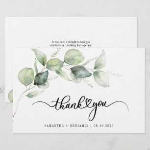 Budget Eucalyptus Script Wedding Thank You Stationery
